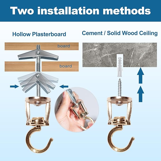 ONIKK Ceiling Hooks for Hanging Plants (2 PCS Gold), Heavy Duty Metal Plant Hooks, Screw in Hooks for Hanging Birdfeeders, Lamps, Planters, Indoor Outdoor Wall Baskets Hooks up to 33 lbs