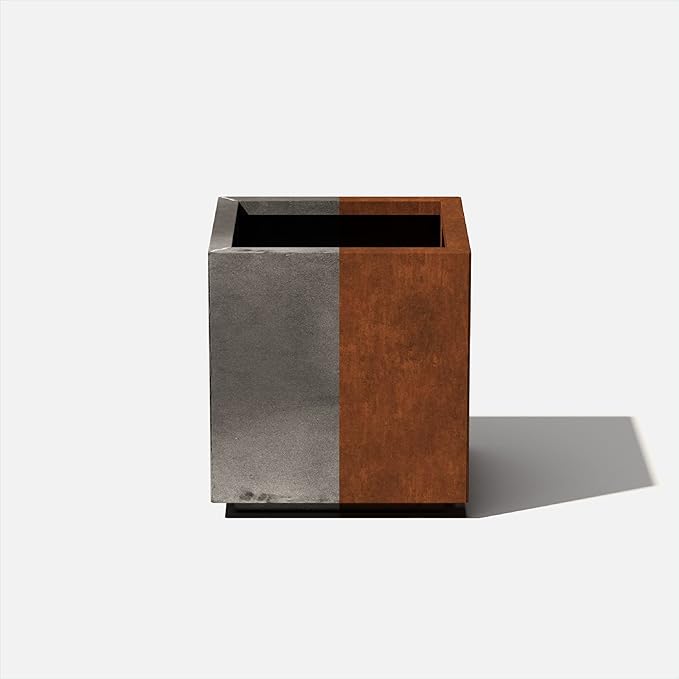 Veradek Corten Steel Series Cube Planter - Square Metal Planter for Outdoor Patio/Garden | Naturally Rusting Steel for All-Weather Use | Modern Rustic Décor for Trees, Flowers, Tall Trees