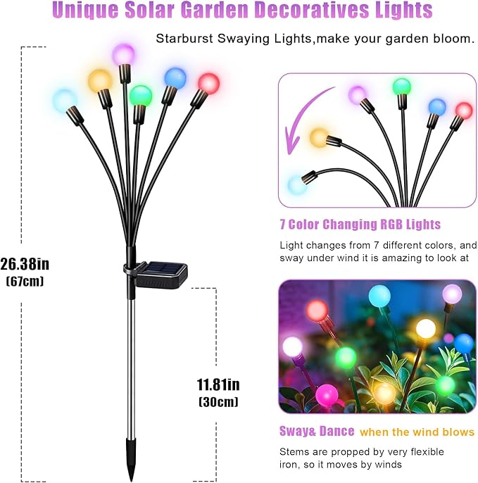 Solar Garden Lights Outdoor, Swaying Light Waterproof Solar Lights Outdoor for Yard Pathway Patio, Swaying Lawn Decor as Gardening Gifts for Women Holiday (Multicolor, 4 Pack)