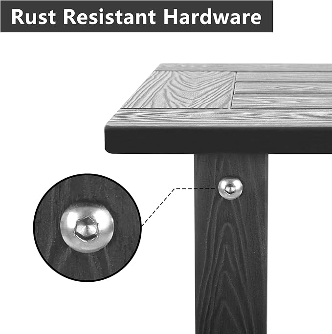 Double Adirondack Side Table Weather Resistant, Outdoor Rectangular End Table for Adirondack Chair, Black with Wood Grain