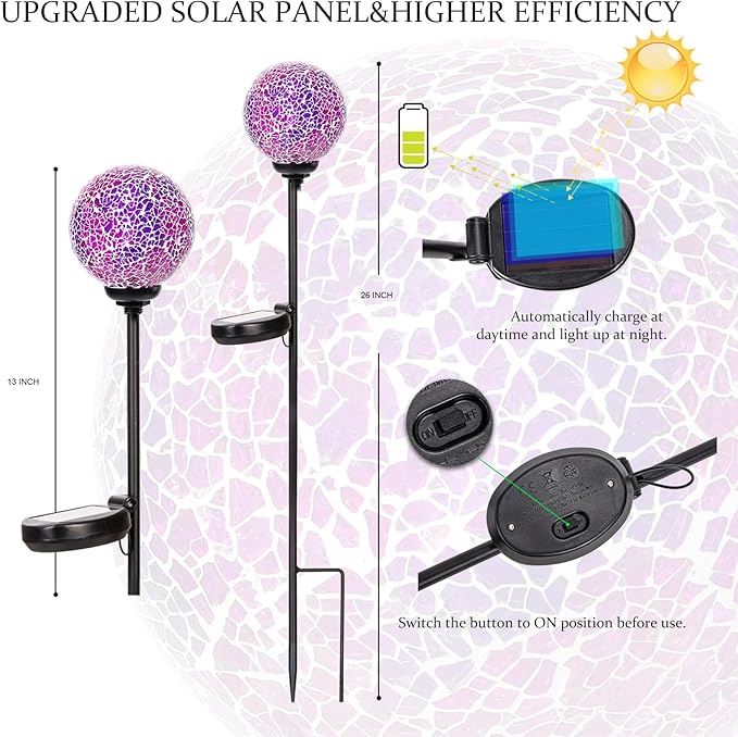 VCUTEKA Solar Garden Lights - Mosaic Solar Lights Outdoor Decor Pathway Light Waterpoof LED Stake Light for Landscape Lawn Patio Yard Decoration 1 Pack