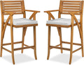 Best Choice Products Set of 2 Outdoor Acacia Wood Bar Stools Bar Chairs for Patio, Pool, Garden w/Weather-Resistant Cushions - White Sand