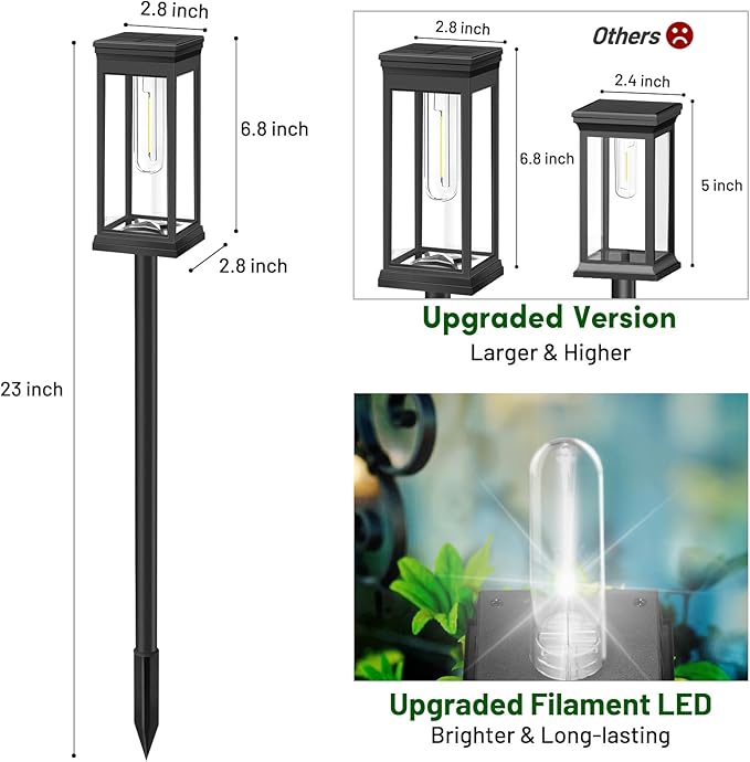 BesLowe Upgraded Solar Pathway Lights Outdoor, 8-Pack Large LED Solar Light Outdoor Waterproof, Super Bright Outside Lights for Yard, Sun-Powered Landscape Lighting for Garden Walkway, Cool White