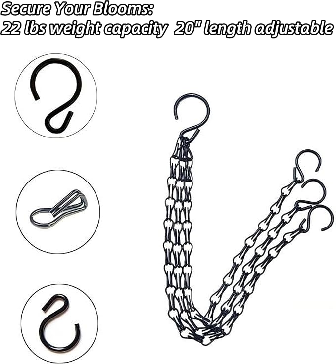 3 Pack, 20 Inch Hanging Baskets Chain, Hanging Chains with Hooks Flower Pot Chain Replacement Plant Hangers for Planters, Bird Feeders and Lanterns (Hook, 3)
