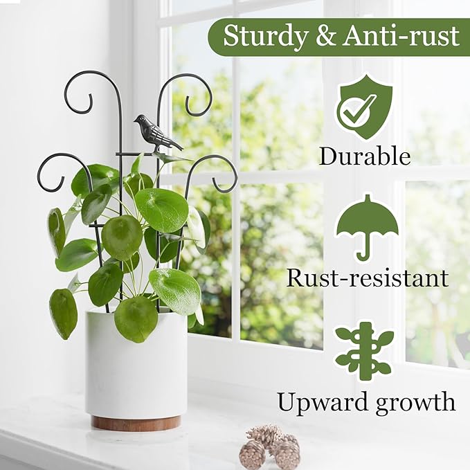 Indoor Plant Trellis for Climbing Plants, Stackable Garden Trellis for Potted Plants, Small House Plant Trellis for Vine Ivy Flower Plant Support Outdoor DIY Metal Trellis 3 Pack, Bird Design