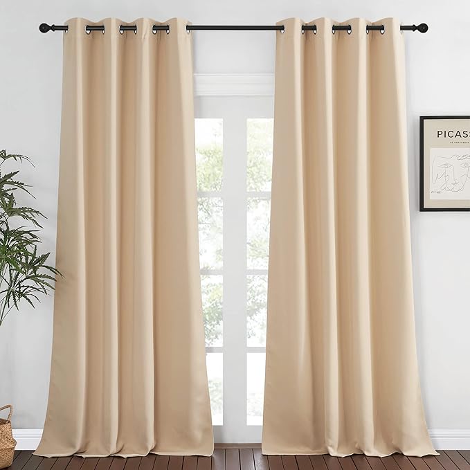 NICETOWN Blackout 102 inch Curtain for Living Room, Grommet Window Treatment Thermal Insulated Solid Sound Reducing Drapes for Bedroom, Biscotti Beige, 1 Panel, W52 x L102