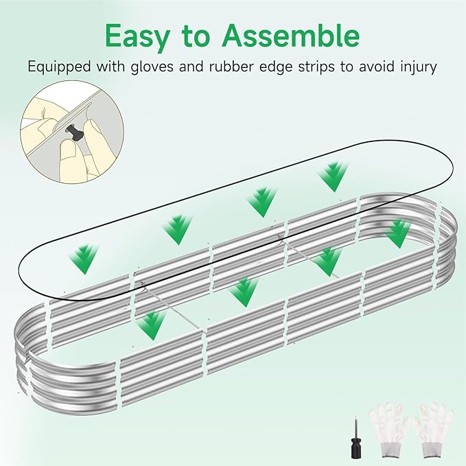GreatBuddy Galvanized Raised Garden Bed 8×2×1ft, Easy Assembly Outdoor Metal Planter Boxes for Vegetables, Flower, Herb, Anti-Rust& Weather-Resistant, Oval, Silver