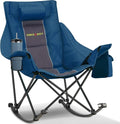 Oversized Rocking Camping Chair with Headrest & Cup Holder - 400lbs Capacity, 600D Oxford Fabric, Easy Fold Portable Outdoor Rocker Chair for Camping, Backyard, Beach, Blue