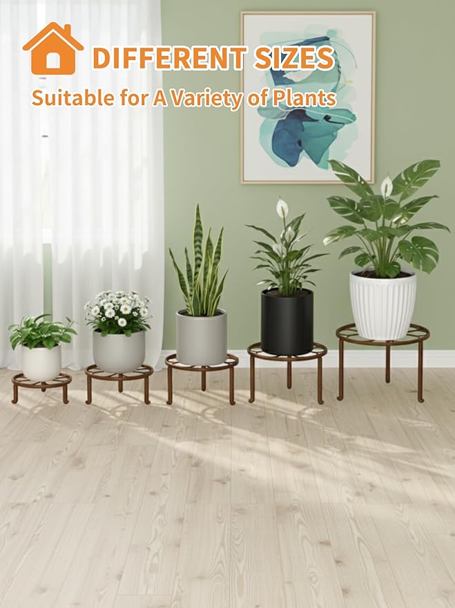 5 Pack Heavy Duty Rustproof Iron Corner Flower Pot Stand Holder,Round Supports Display Rack Tiered Plant Stand, Pot Rack Shelf Indoor Multiple Plants
