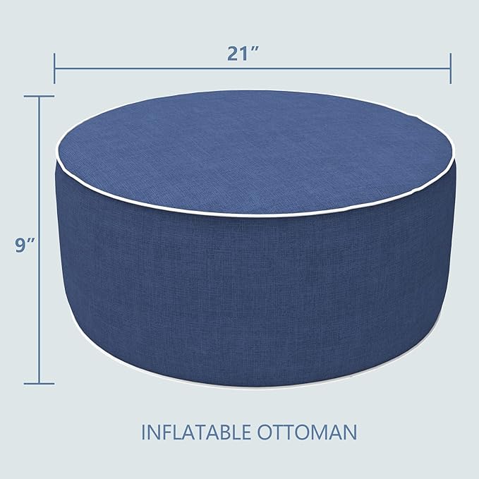 LVTXIII Outdoor/Indoor Inflatable Ottoman, All Weather Water-Repellent Round Footrest Stool with Handle, D21”x H9” Portable Pouf for Patio Garden Camping or Home-Navy Textured