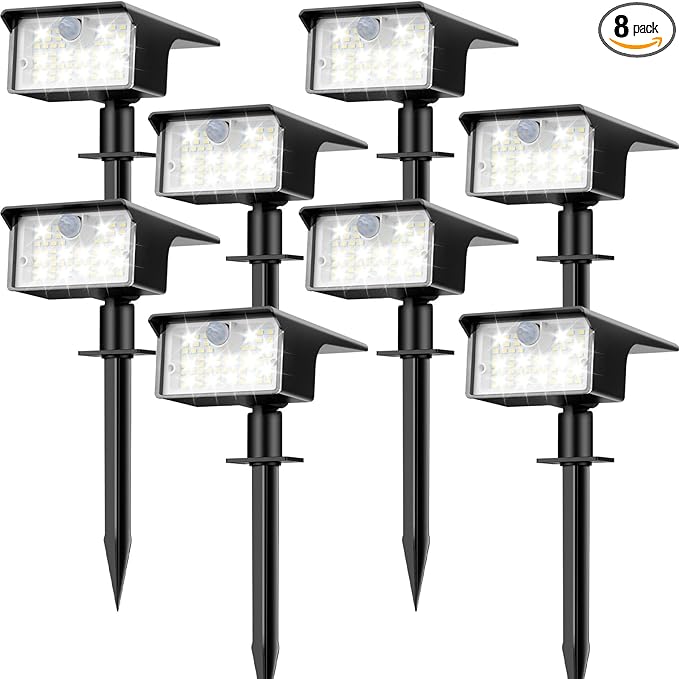 nipify 8 Pack Solar Spot Lights Outdoor - 62 LED Motion Sensor Outdoor Spotlights Waterproof with 3 Modes, Auto On/Off Solar Powered Landscape Lighting for Outside Yard Garden Tree Driveway,Cool White