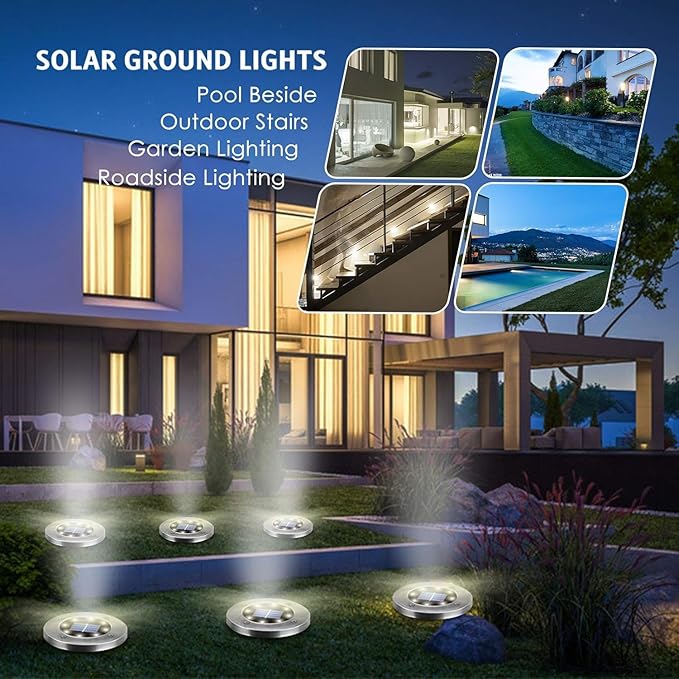 Solar Lights Outdoor Waterproof, 12 Pack Solar Ground Lights with Large Capacity Battery, High Efficiency Solar Powered Lights for Outdoor Garden, Patio, Pathway and Yard (Warm Light)