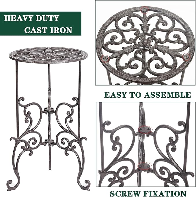 Sungmor Heavy Duty Cast Iron Potted Plant Stand,19.3-Inch 1 Tier Metal Planter Rack,Decorative Flower Pot Holder,Vintage & Rustic Style Indoor Outdoor Garden Pots Container Supports