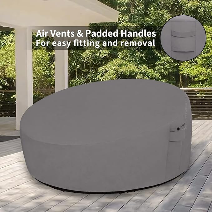 Easy-Going Heavy Duty 600D Outdoor Daybed Cover 88 Inch UV Resistant Patio Round Sofa Cover Waterproof Outdoor Canopy Daybed Sofa Cover with Air Vent 88" Dia x 35"/18" H, Grey