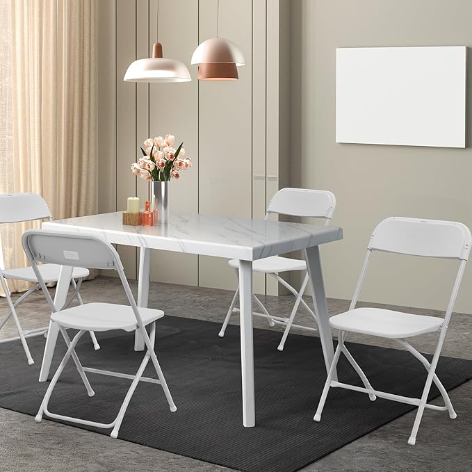 VINGLI 8 Pack White Plastic Folding Chair, Indoor Outdoor Portable Stackable Commercial Seat with Steel Frame 350lb. Capacity for Events Office Wedding Party Picnic Kitchen Dining