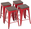 FDW Metal Bar Stools Counter Height Barstool Stackable Barstools Indoor Outdoor Patio Bar Stool Home Kitchen Dining Stool Backless Bar Chair (Red with Wood, 24")