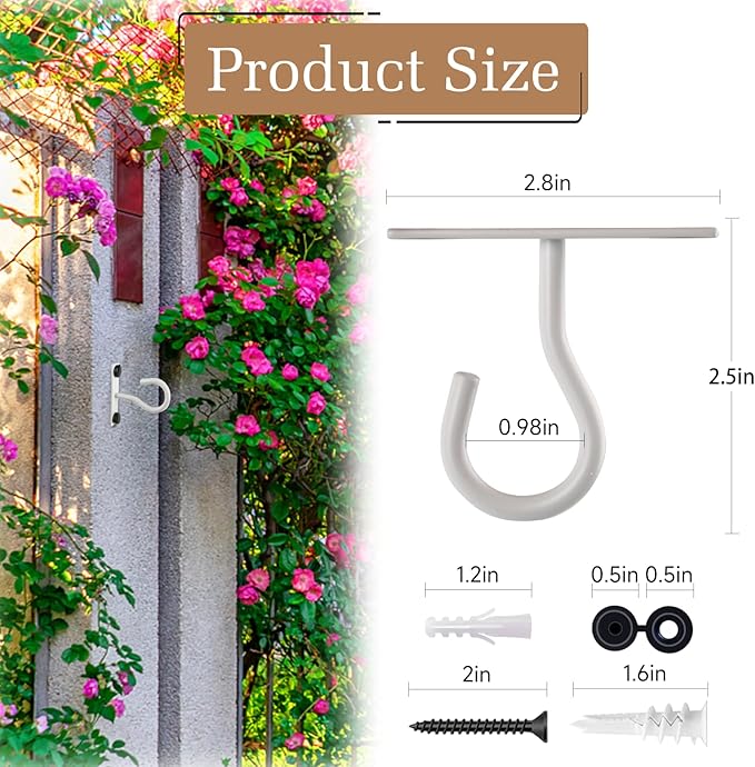 4Pack 2.5Inch Ceiling Hooks for Hanging Plant, Hanger for Indoor and Outdoor Planters Pots Holder, Wall Hook for Plant, Flower Basket, Wind Chimes, Lanterns, Lights, Bird Feeders, Home Decor-White