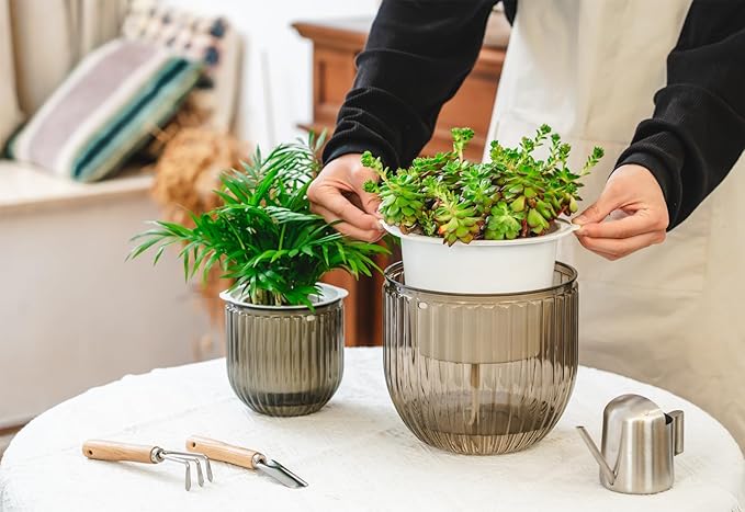 Josteve 5.2/8.2 Inch 2 Pcs Self Watering Hanging Planter Indoor Plant Pots Drainage Holes, Outdoor Small Hanging Planters Flower Pot Basket, Visible Water Level, Plant Hanger Home Decor, Gardening