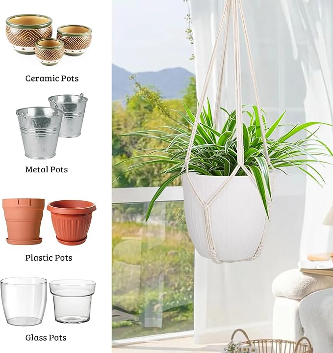 garini 3 Pack Different Size Macrame Plant Hanger,Hanging Plants Holder with 3 Hooks for Boho Home Decor(POTS NOT Included)