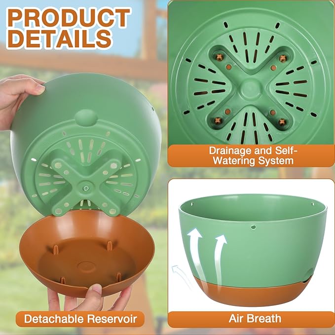 Mumufy 6 Pcs 8 Inch Hanging Planters for Indoor and Outdoor Plants, Green