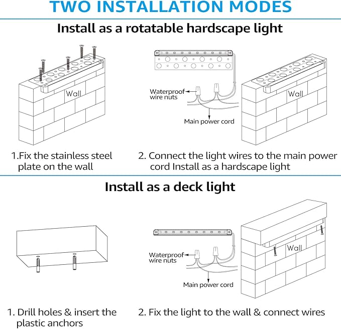 LEONLITE 8-Pack Premium Series 12 Inch Dimmable LED Hardscape Lighting 3 Way, 3W/5W/7W Retaining Wall Lights, Low Voltage Landscape Lights, 12V Paver Light, Outdoor Step Light, 3000K Warm White, ETL