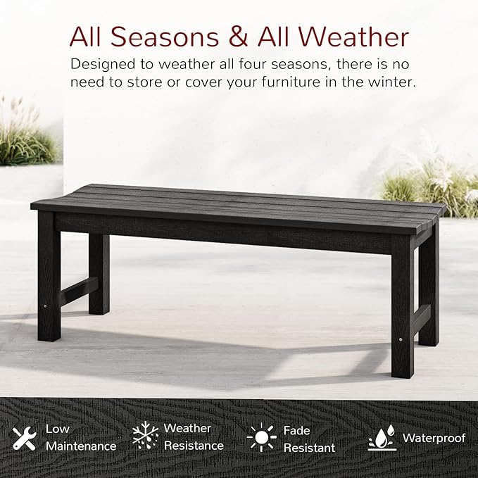 Stoog Outdoor Bench, 2-Person Outdoor Poly Lumber Backless Bench, Weatherproof Garden Bench, Never Rot or Fade, Suit for Church, Backyard, Porch and Park, Black