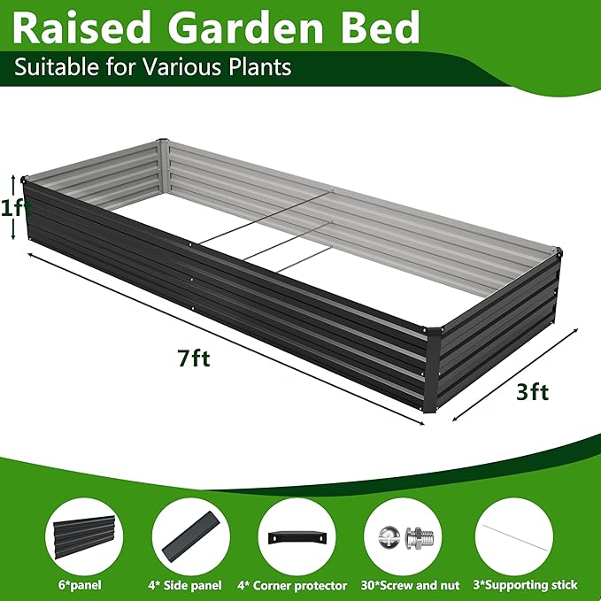 2PCS 7x3x1ft Galvanized Raised Garden Bed Kit, Galvanized Planter Raised Garden Boxes Outdoor, Large Metal Raised Garden Beds for Vegetables,Black