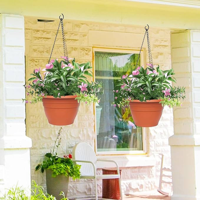 5 Pack 10 Inch Plant Pots Lightweight Planters with Drainage Holes,Durable Indoor & Outdoor Flower Pots for Garden,Patio & Home Decor(Pottery Red)