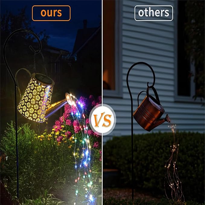 2 Pack Solar Watering Can Lights with Shepherd Hook, 8 Multi-Color Changing Modes, IP65 Waterproof, 60pcs String Lights for Outdoor Garden Pathway Lawn Patio Deck Walkway Courtyard