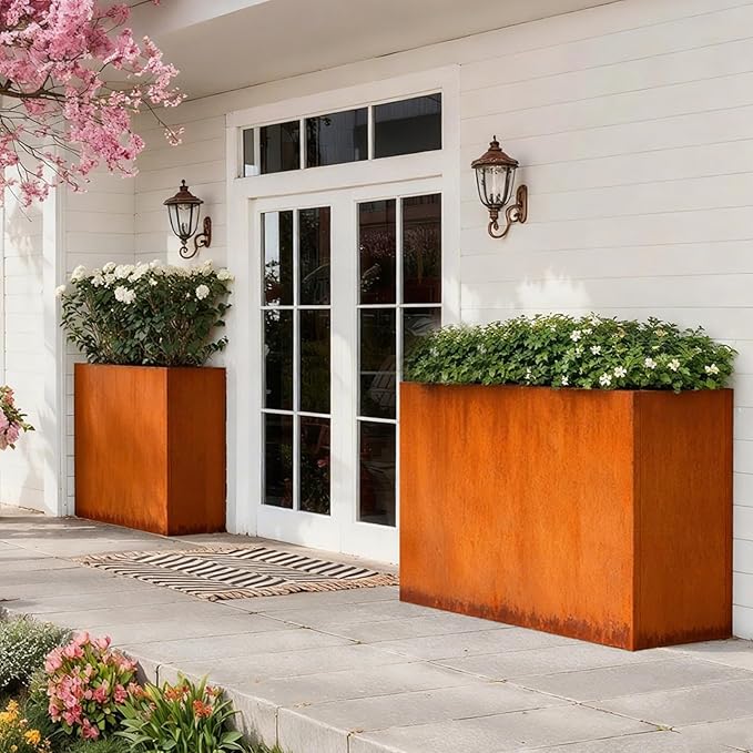 Corten Steel Metallic Heavy Planter 36" x 15" x 24" for Outdoor Plants Metal Outdoor Planter Spliced Flower Box with Partitions for Outside,Indoor,Garden (Corten, 36 * 15 * 24)