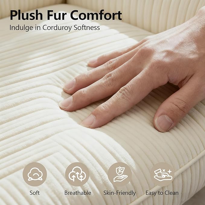 67" Oversized Chaise Lounge Chair Indoor, Soft Boneless Cloud Couch with 3 Pillows, 4 Side Pockets and 2 Cup Holders, Comfy Corduroy Sleeper Couch for Living Room Bedroom