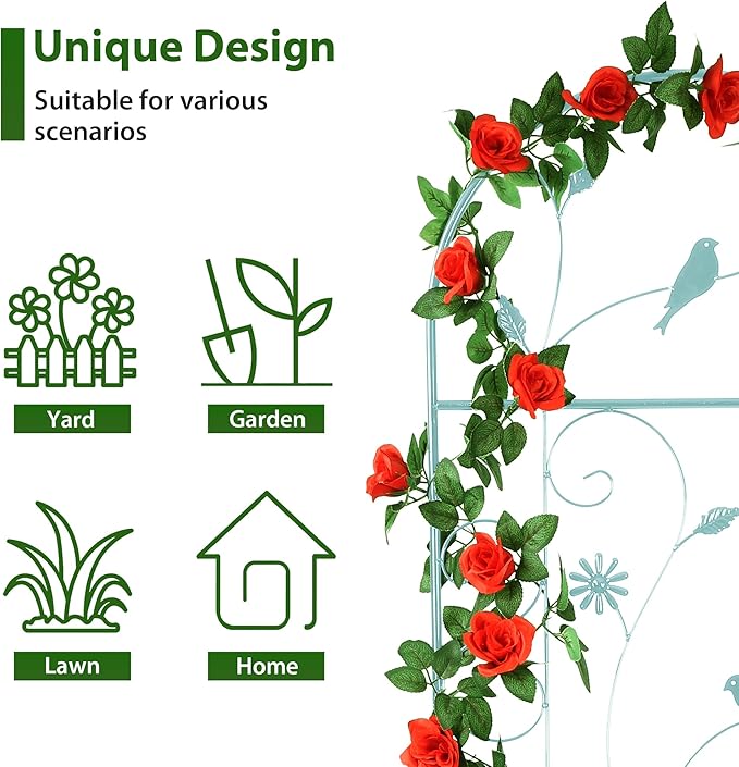 Metal Garden Trellis for Climbing Plants, 2 Pack 86.5" x 19.7" Green Plant Trellis Outdoor, Clematis Rrellis Outdoor, Arched Decoration Suitable for lawns, Gard, Green