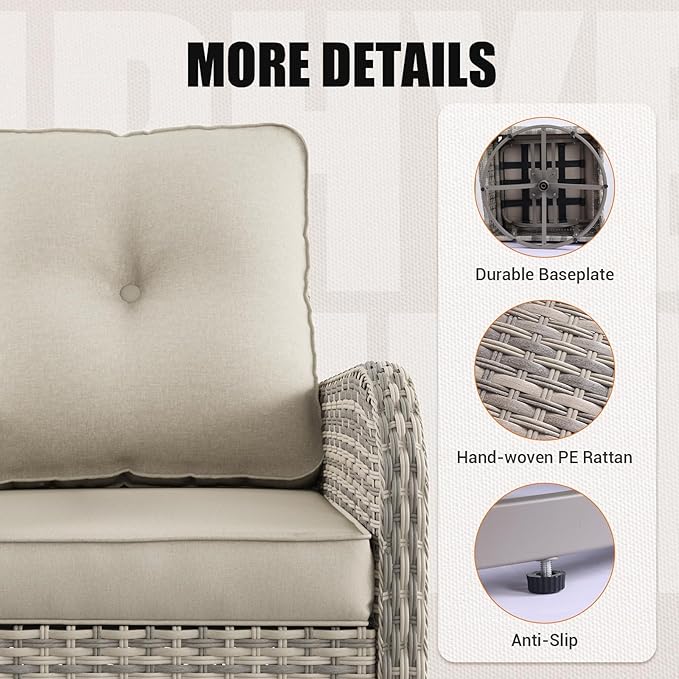 15-Piece Outdoor Patio Furniture Set with Rocking Swivel Chair Wicker Sectional Sofa Set, Patio Conversation Set with Thickened Cushions & Coffee Table for Garden, Backyard, White