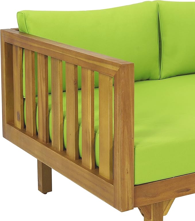 Claremont Outdoor 3 Seater Daybed with Cushions - Acacia Wood - Teak/Green