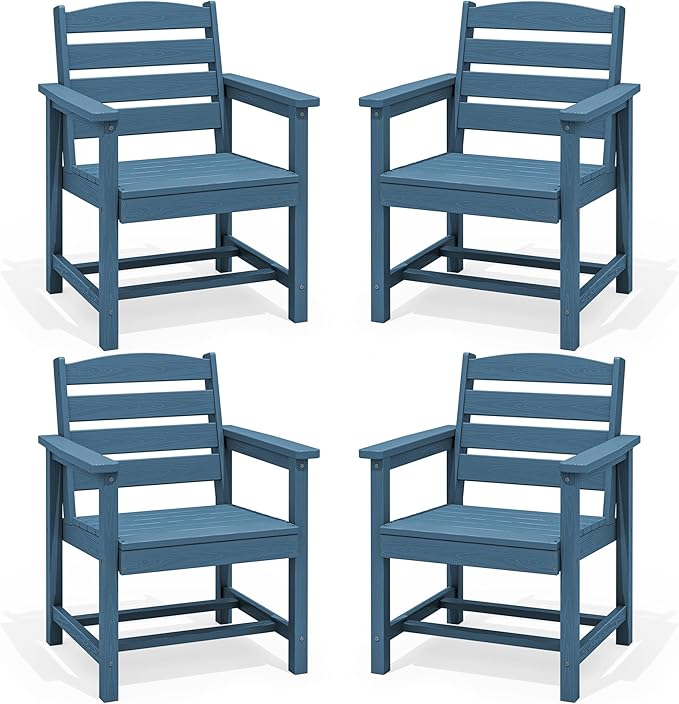 SERWALL Outdoor Dining Chairs Set of 4, All-Weather HDPE Patio Chair with 19.7" Widened Seat, for Backyard, Garden, Blue