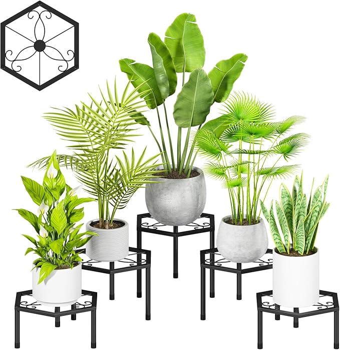 5-Pack Metal Plant Stands, Anti-Rust Iron Flower Pot Stand Plant Pot Shelf for Multiple Plant Decoration Racks for Home Patio Garden Outdoor Indoor