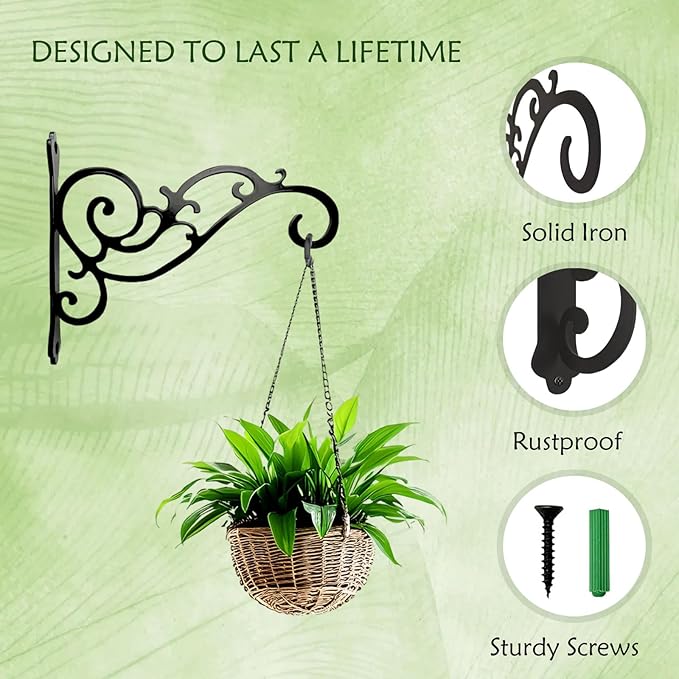 AIM & GGKK Metal Plant Hanger Hook – 2 Pack Hanging Plant Holder for Indoor & Outdoor Use,Wall Hangers Hooks for Hanging Baskets,Wall Mount Bracket for Flower Pots & Planters,Bird Feeders,Lanterns