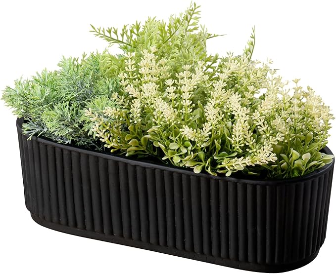 MyGift 12 Inch Ceramic Succulent Planter, Oval Matte Black Planter Pot with Drainage Holes, Indoor Plants Flower Herb Garden Pot Window Box