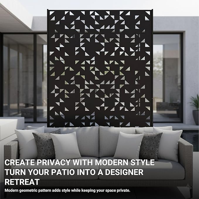 Metal Privacy Screen Outdoor 6FT – Laser-Cut Geometric Mosaic Decorative Steel Panel, Weather-Resistant Freestanding Rustproof Privacy Wall Divider for Patio, Garden, Deck & Balcony