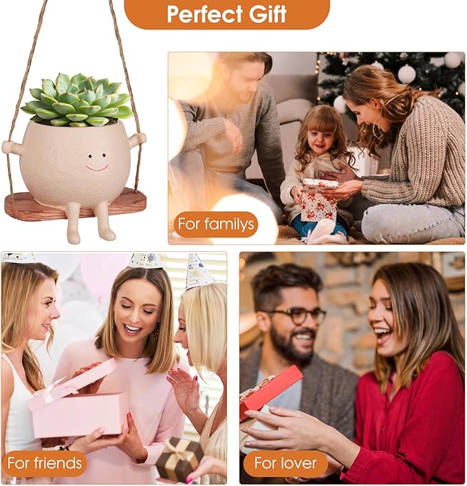 AFFLAT Smiley Face Flower Pot,Swinging Hanging Planter,Resin Smiley Face Hanging Pot,Cute Swinging Planter with Unique Design,Suitable for Indoor & Outdoor Decoration,an Ideal Gift for Festivals