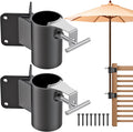 Heavy Duty Deck Railing Umbrella Holder, Patio Umbrella Stand for 1-2 Inch Poles, Space-Saving Design, Secure & Sturdy Post Corner Mount for Deck Railing, Balcony, Outdoor Courtyard, Fences
