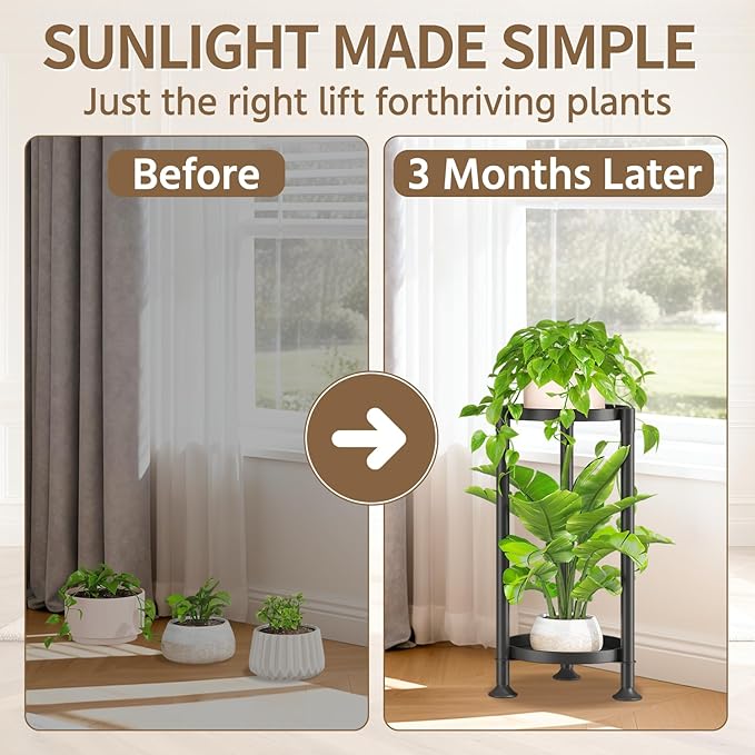 LASZOLA 2 Tier Black Corner Plant Stand Indoor for Large Tall Flower, Heavy Duty Sturdy Metal Vertical Tiered Planters Holder for Patio, Multi Level Wrought Iron Organizer Décor for Modern Farmhouse