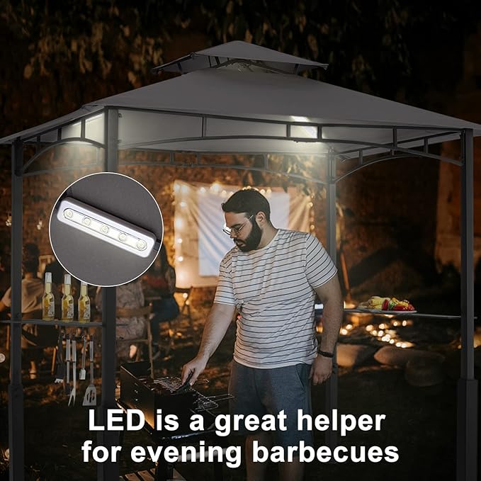 ABCCANOPY 8x5 Grill Gazebo - Outdoor BBQ Canopy Shelter with Led Light for Patio Backyard Grilling (Dark Gray)