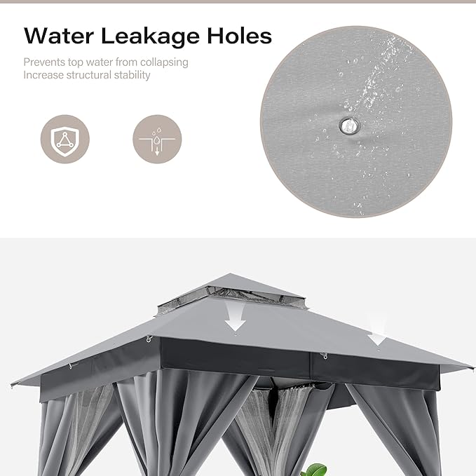 LAUSAINT HOME Semi-Permanent Outdoor Patio Gazebo 10'x10', Heavy Duty Party Tent Shelter with Double Roofs, Mosquito Nettings and Privacy Screens for Backyard, Garden, Lawn, Gray