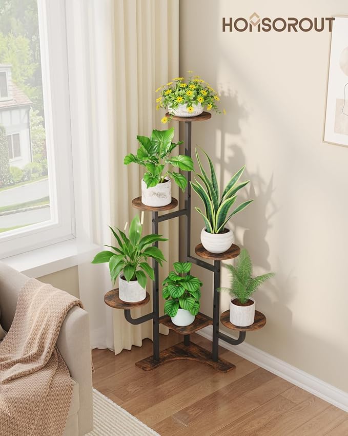 Corner Plant Stand Indoor - 6 Tiered Indoor Plant Stand Round Metal Plant Shelf, Plant Organizer for Living Room, Graden, Balcony, Home Decor (Brown)