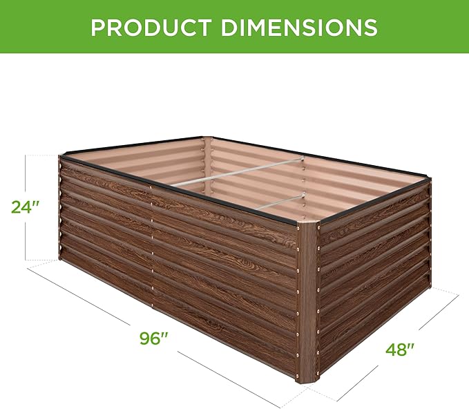 Best Choice Products 8x4x2ft Outdoor Metal Raised Garden Bed, Deep Root Planter Box for Vegetables, Herbs & Flowers, 478-Gallon Capacity, 100% Non Toxic Materials - Dark Brown Wood Grain