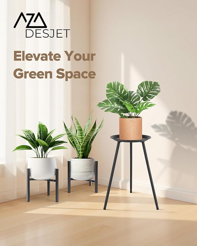 Tall Plant Stand Indoor, Metal Mid Century Indoor Plant Stands, Adjustable Height Plant Table for Flower Pots, Stable Plant Holder with Raised Design, Small Side End Table Black, 11.6"x20.6"