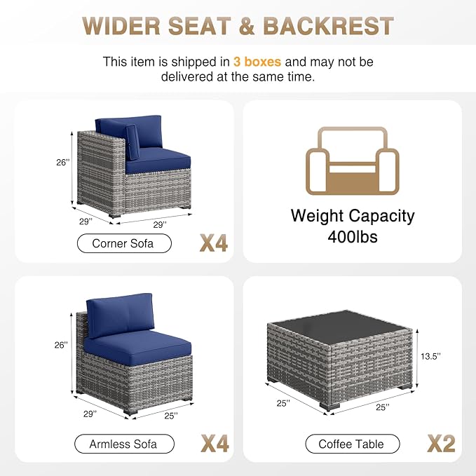 Aoxun Patio Furniture Sets, 10-Piece Outdoor Patio Furniture with Thick Cushions, Wicker Outdoor Conversation Set Sectional Sofa for Backyard, Poolside, Garden