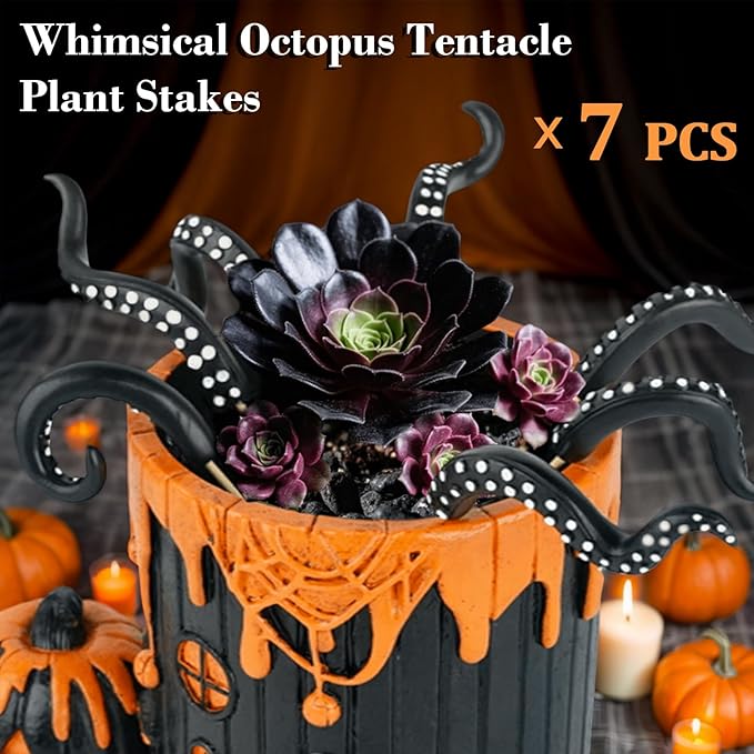 Garden Stakes Decorative - Octopus Plant Stakes Decorations for Pots, Funny Tentacles Plant Accessories, Suitable for Decorating Balconies, Gardens, and Flower Pots (7PCS)