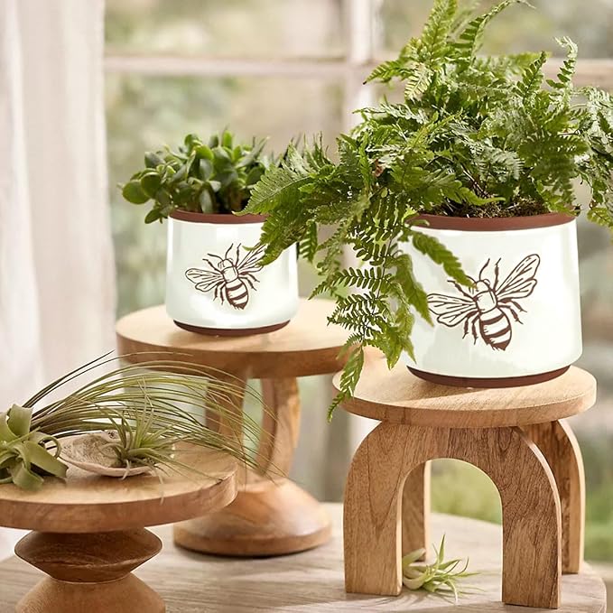 YBX Terracotta Pots Inch with Drainage Holes, Bee Decor, Ceramic Pots for Indoor Plants Flower Pots Outdoor, Succulent, Herbs, Snake Plants (White, 6+4 Inch)